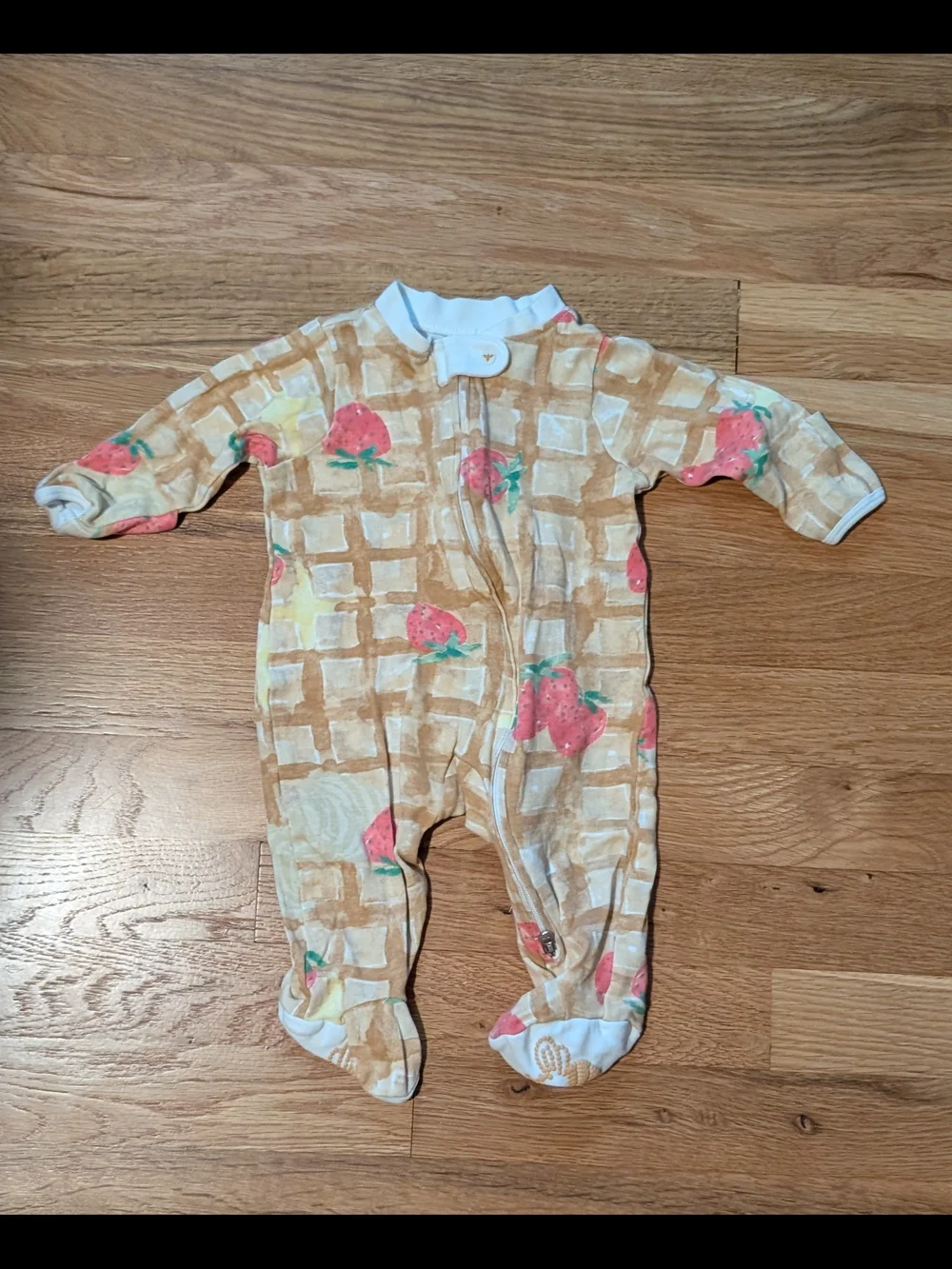 Burt's Bees 0-3 Waffle & Strawberry Print Footed One-Piece